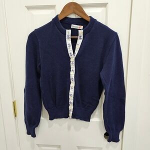 Pandora Navy Blue Anchor Sailor Cardigan Sweater Women's Size M Nautical